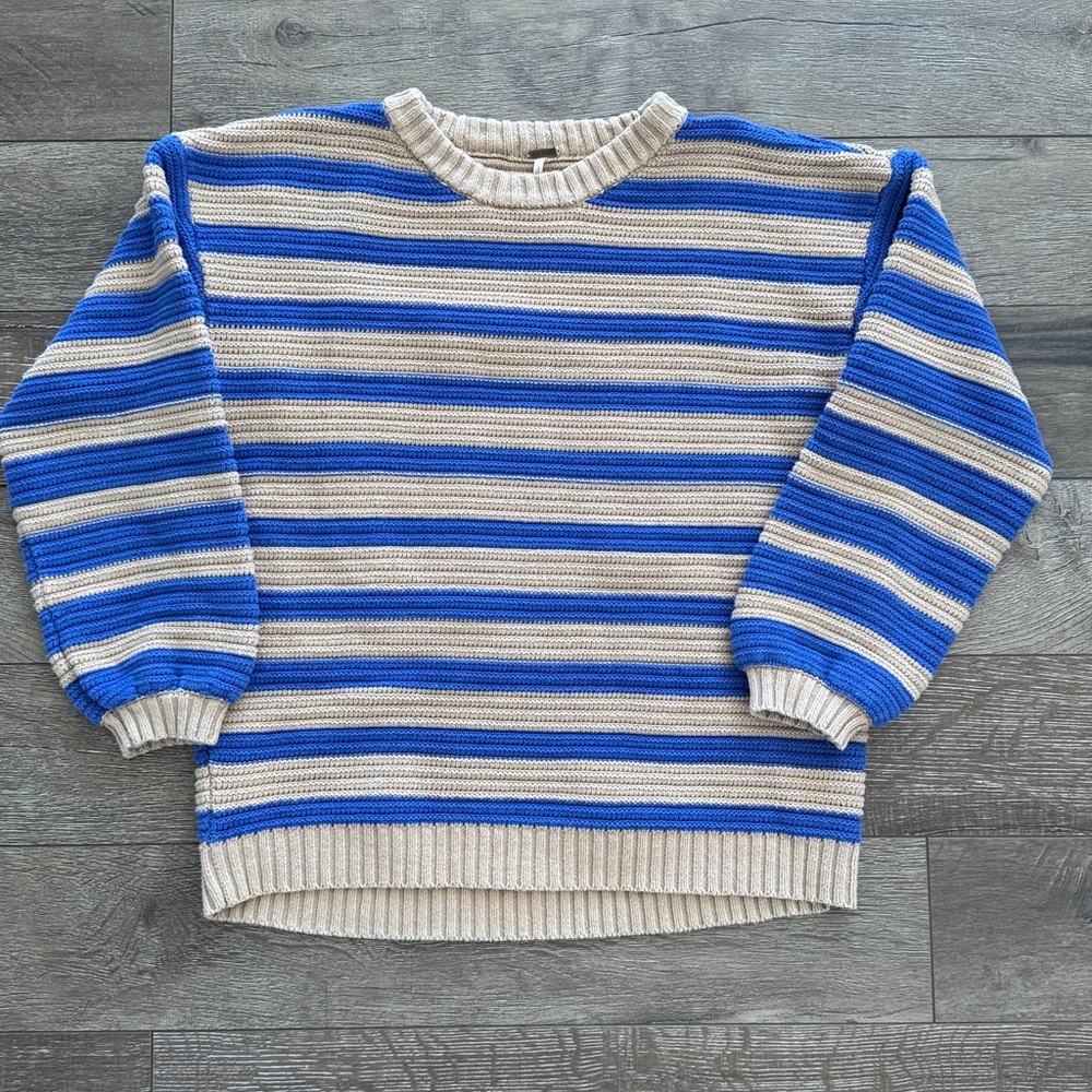 Free People Links Pullover Stripe Slouchy Sweater sz XS - Picture 2 of 8